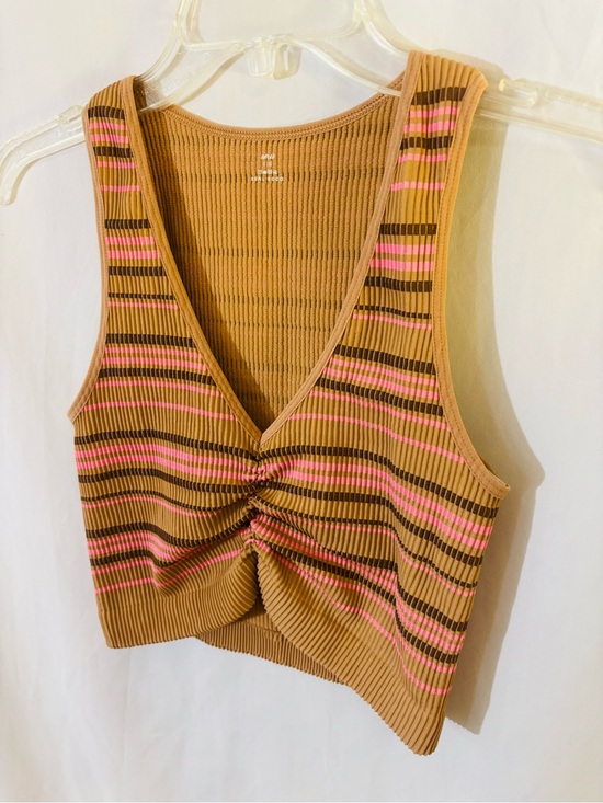 aerie Tops - Aerie Real Good Striped Twist Front Crop Tank | Caramel Pink Brown | Large